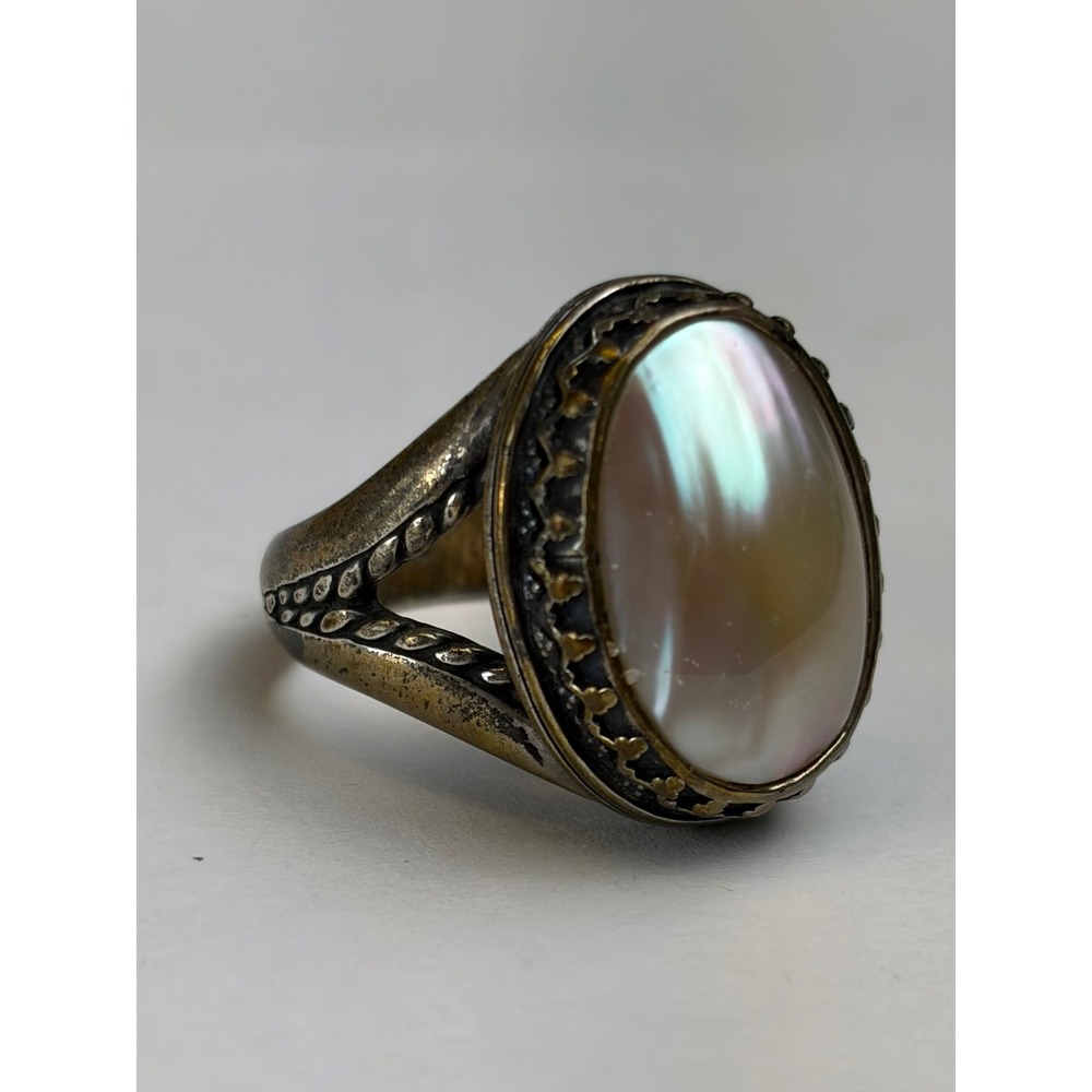 Carolyn Pollack Ring 8.5 Silver Mother of Pearl Southwestern Boho Statement 925
